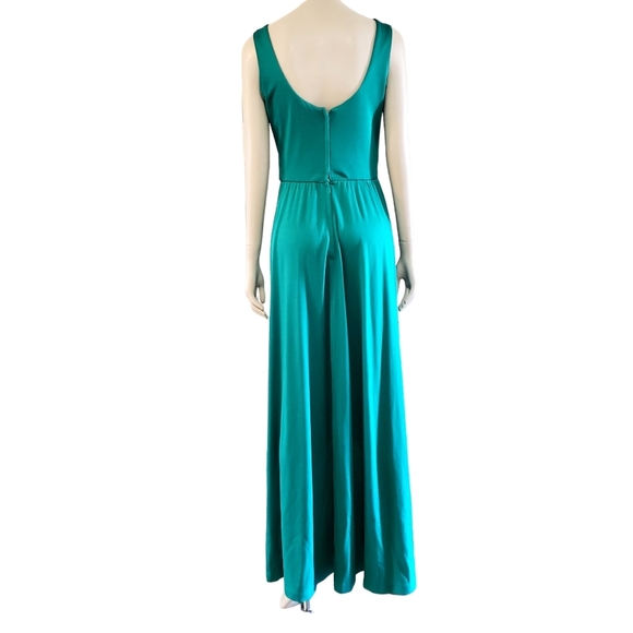 Lilli Diamond Emerald Sleeveless Maxi Dress Womens 4 V Neck Ruched Vintage Retro - Picture 2 of 8
